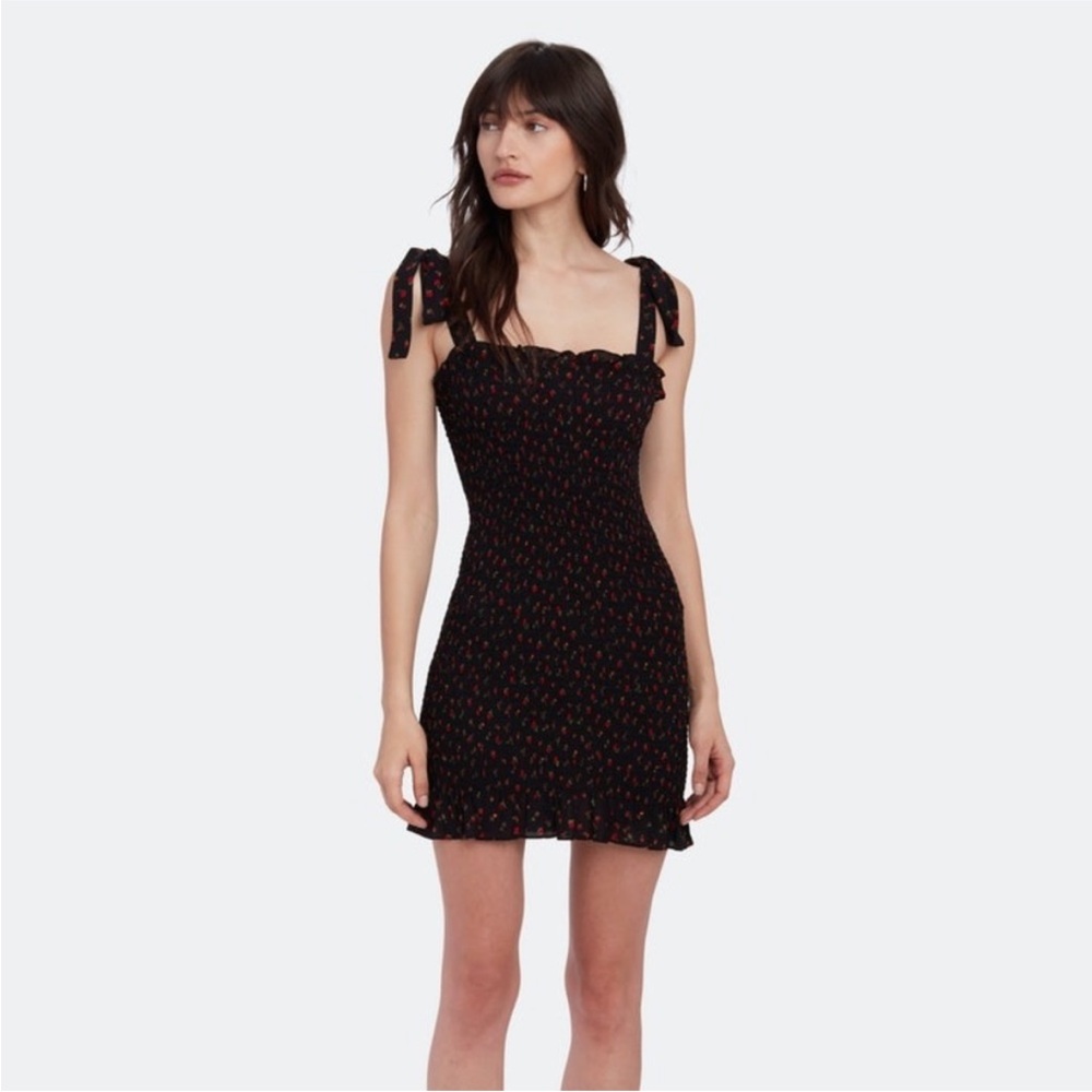 Free People Bella Smocked Black and Red Mini Dress